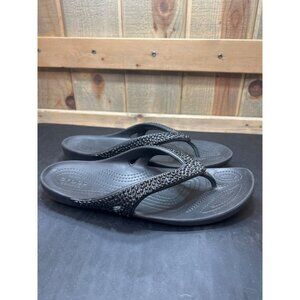 Crocs Black Womens Flip Flops Sandals Size 10 With Bead Embellishments